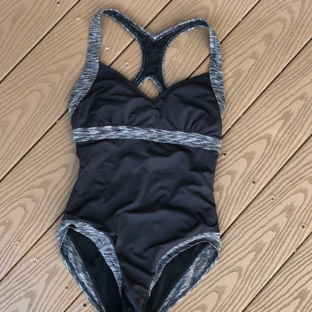 TYR Black/gray racer back one piece swimsuit